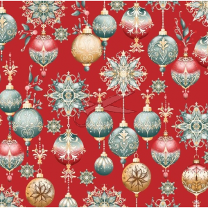 metráž - plátno VÁNOČNÍ - KOULE červené  š.160cm
