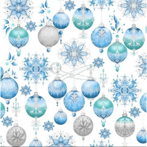 metráž - plátno VÁNOČNÍ - KOULE modré  š.160cm