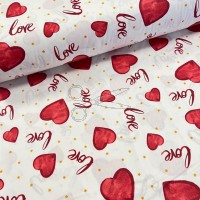 metráž - plátno  SRDÍČKA  LOVE červená  š.240cm