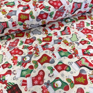 metráž - plátno PUNČOCHY vánoční BÉŽOVÉ  š.240cm