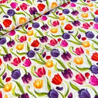 metráž - plátno TULIPÁNY barevné š.150cm