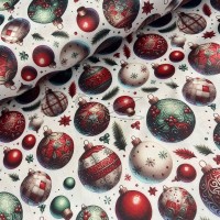 metráž  -  Dekorační VÁNOČNÍ satén - KOULE barevné  š.150cm