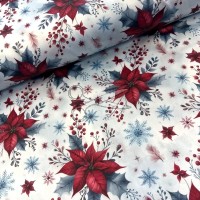 metráž  -  Dekorační VÁNOČNÍ satén - HVĚZDA   š.140cm