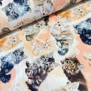 metráž - plátno 5D KOČIČKY na MERUŇKOVÉM š.240cm