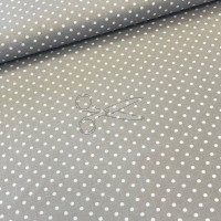metráž - plátno PUNTÍK 4mm  BÍLÝ na ŠEDÉM š.160cm 2.JAKOST