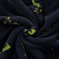 metráž - FLANEL FLEECE - TRAKTORY na MODRÉM