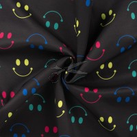 metráž - SOFTSHELL ZIMNÍ - SMAJLÍCI na ČERNÉM š.145cm