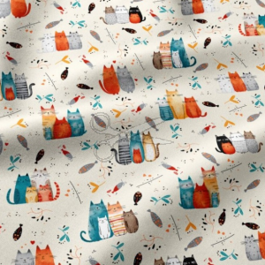 metráž - plátno KOČIČKY na VANILKOVÉM š.160cm metráž - plátno KOČIČKY na VANILKOVÉM š.160cm