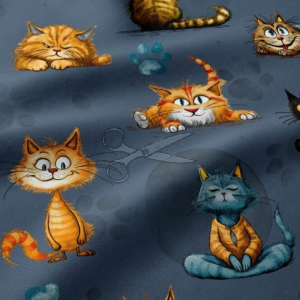 metráž - plátno KOČKY na tm. MODRÉM š.160cm metráž - plátno KOČKY na tm. MODRÉM š.160cm