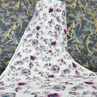 metráž - KREP - KVĚTY a MOTÝL fialový š.240cm
