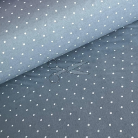metráž - plátno PUNTÍČEK bílý na MODRÉM jeans  š.240cm