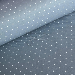 metráž - plátno PUNTÍČEK bílý na MODRÉM jeans  š.240cm