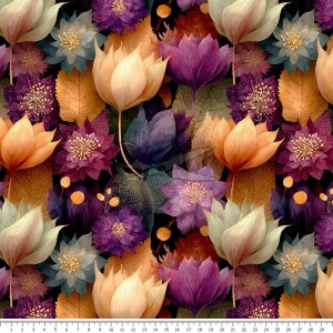 metráž - KOČÁRKOVINA - FIALOVO-ORANŽOVÉ KVĚTINY metráž - KOČÁRKOVINA - FIALOVO-ORANŽOVÉ KVĚTINY