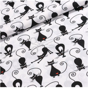 metráž - plátno KOČIČKA se SRDÍČKEM š.160cm