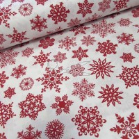 metráž - plátno VÁNOČNÍ - SNĚHOVÉ vločky ČERVENÉ na bílém š.240cm metráž - plátno VÁNOČNÍ - SNĚHOVÉ vločky ČERVENÉ na bílém š.240cm