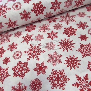 metráž - plátno VÁNOČNÍ - SNĚHOVÉ vločky ČERVENÉ na bílém š.240cm metráž - plátno VÁNOČNÍ - SNĚHOVÉ vločky ČERVENÉ na bílém š.240cm